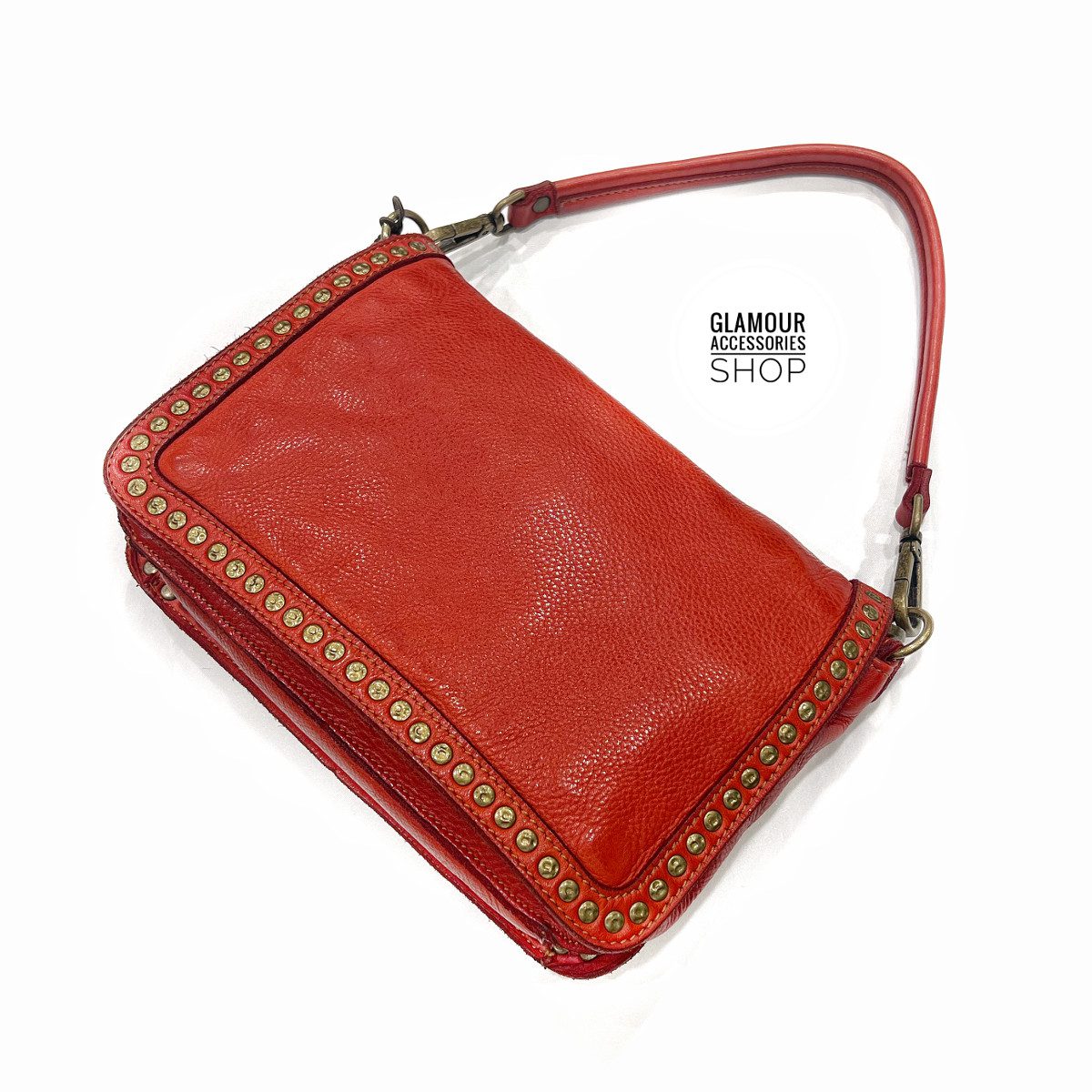 Borsa donna vera pelle vintage patta frontale con bordo borchiato MADE IN ITALY - immagine 15