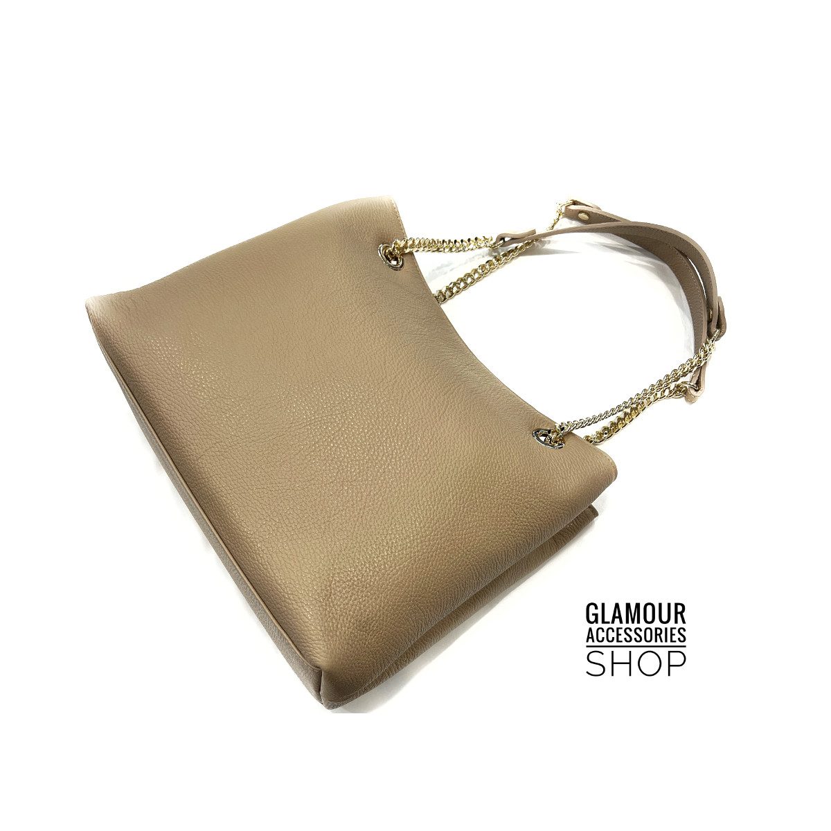 BORSA shopping donna vera pelle doppio manico con catena MADE IN ITALY Mirè - immagine 7