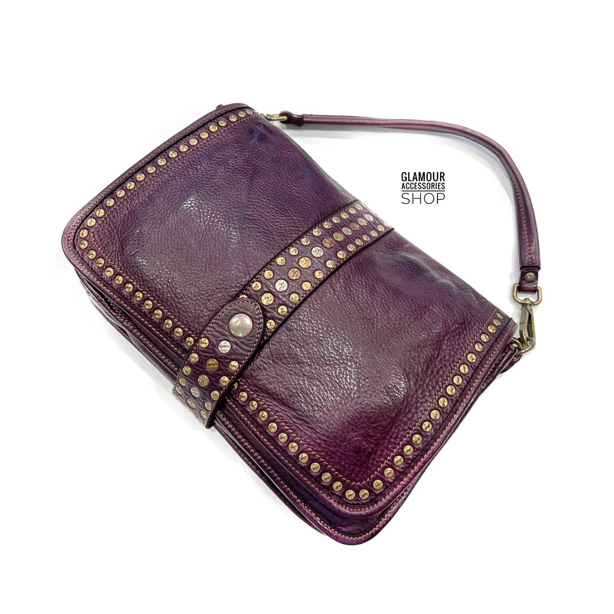 Borsa donna patta borchiata Bayside vera pelle vintage MADE IN ITALY maxi Elody 2 - immagine 17