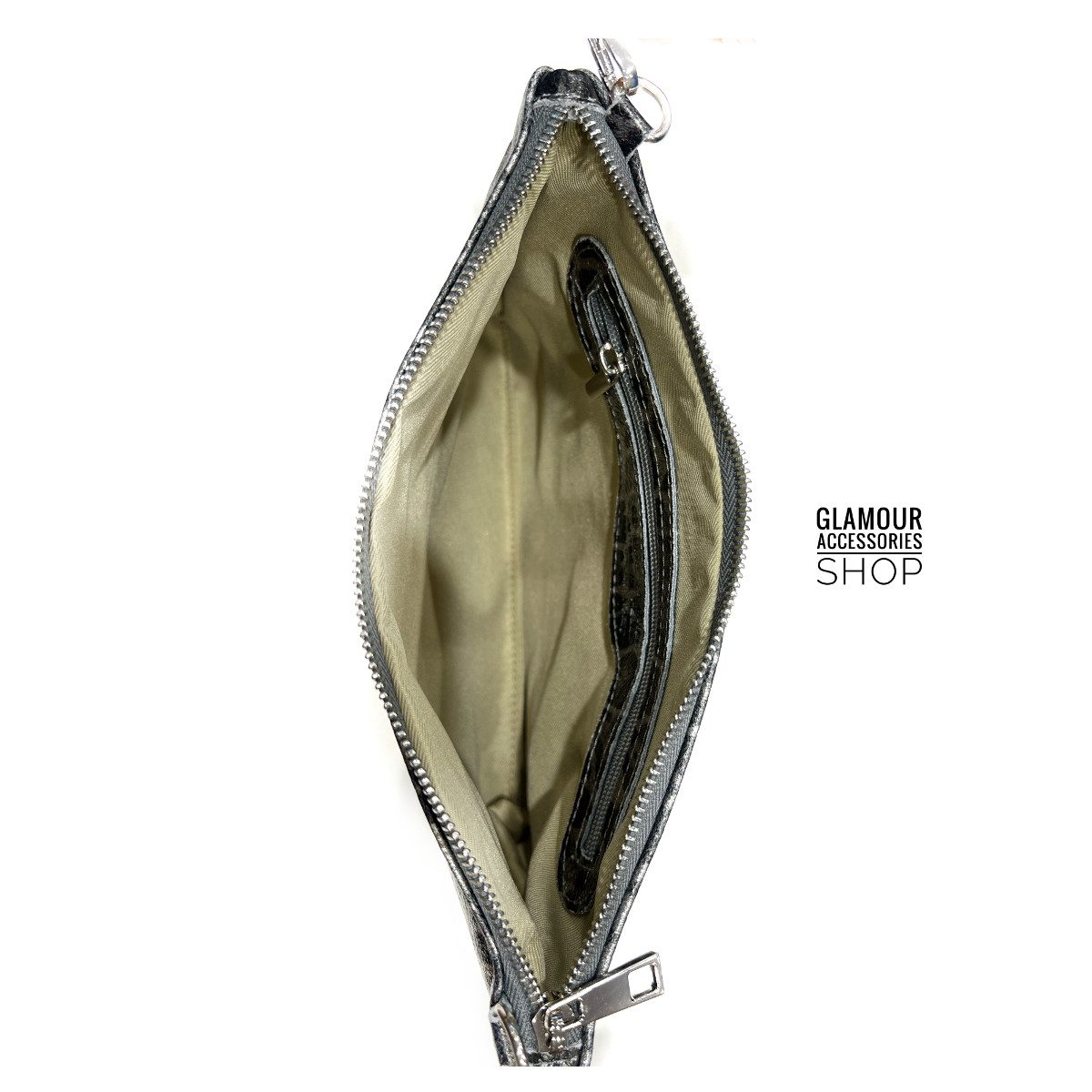 Borsa CLUCK MAXI donna busta zip vera pelle maculata laminata MADE IN ITALY GLECY - immagine 5