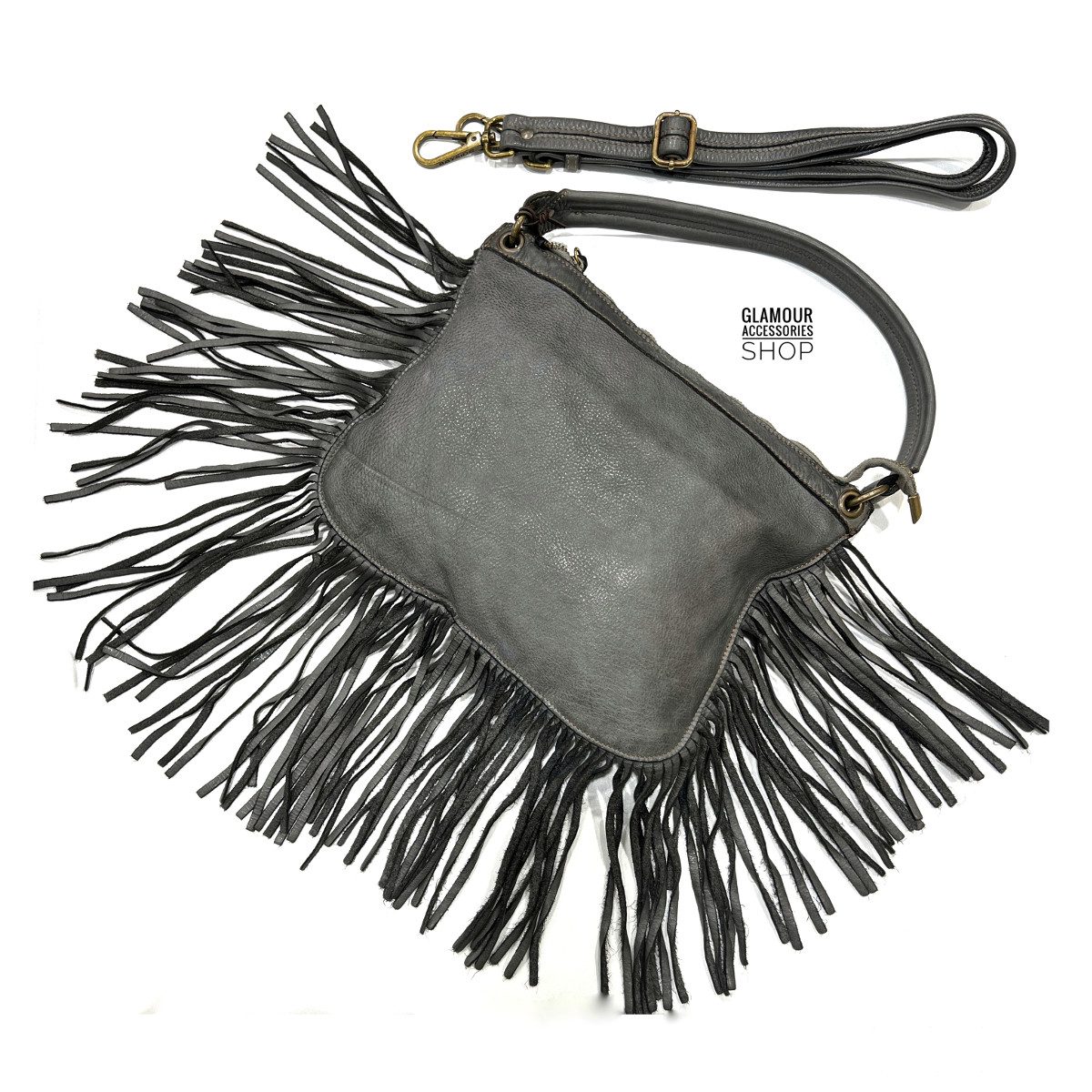 BORSA donna sacca FRANGE vera pelle lavata vintage MADE IN ITALY Merilyn 2 - immagine 3