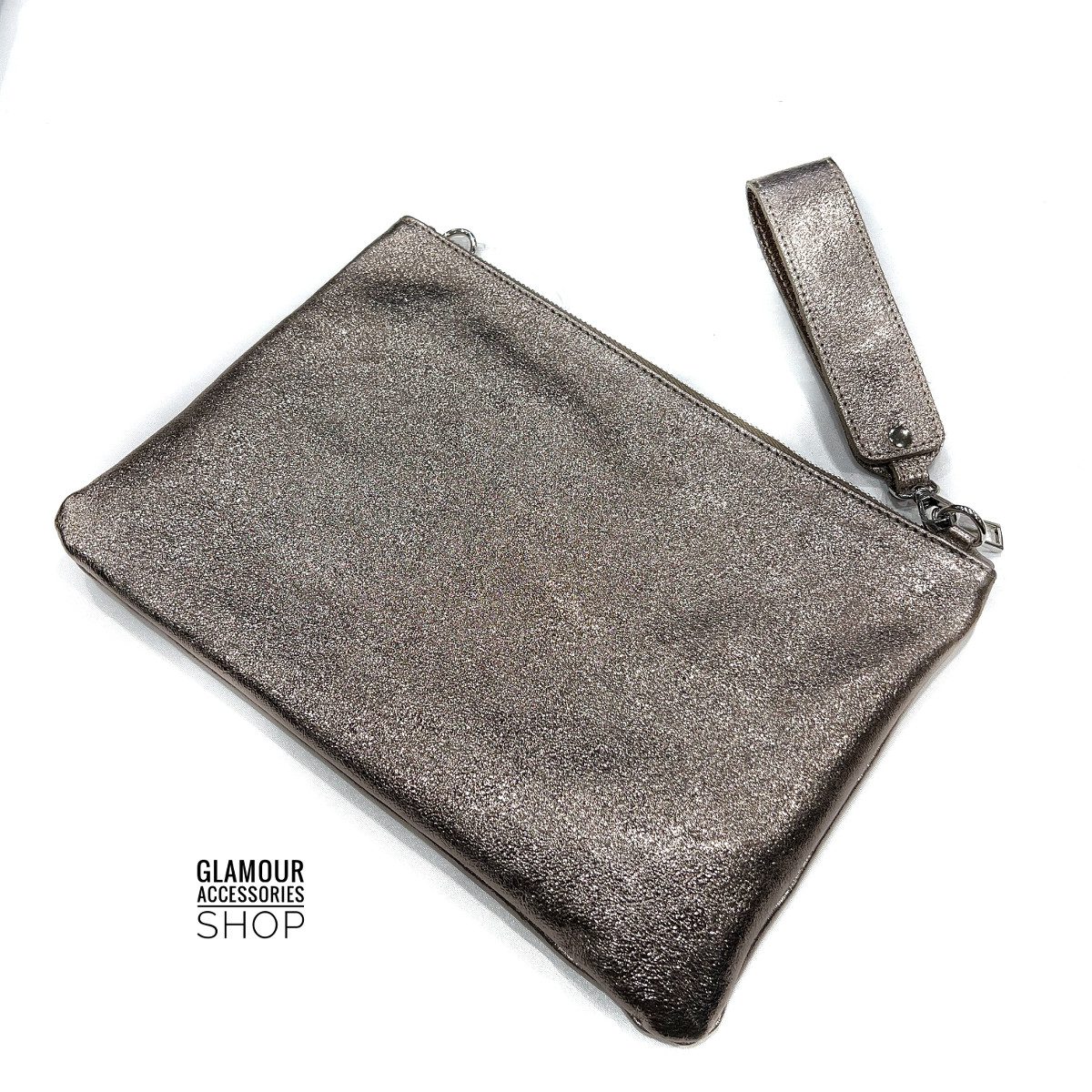 Borsa CLUCK MAXI donna busta zip vera pelle maculata laminata MADE IN ITALY GLECY - immagine 9