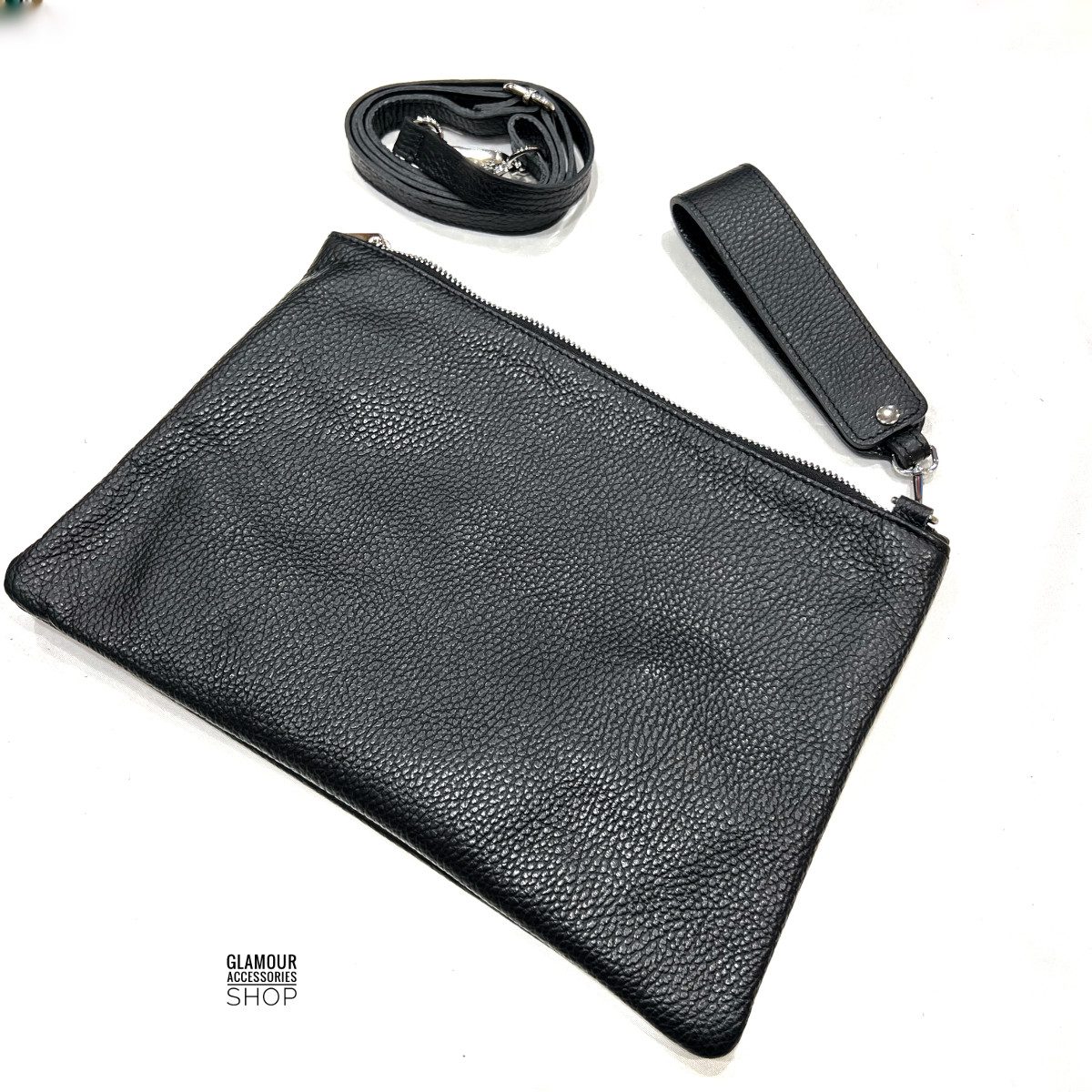 Borsa CLUCK MAXI donna busta zip vera pelle maculata laminata MADE IN ITALY GLECY - immagine 6