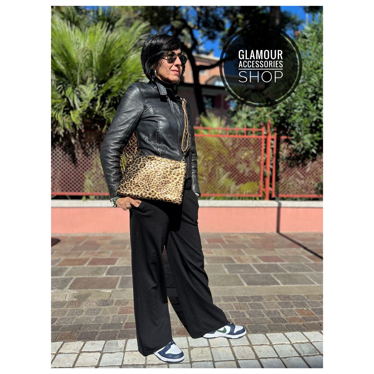 Borsa CLUCK MAXI donna busta zip vera pelle maculata laminata MADE IN ITALY GLECY - immagine 15