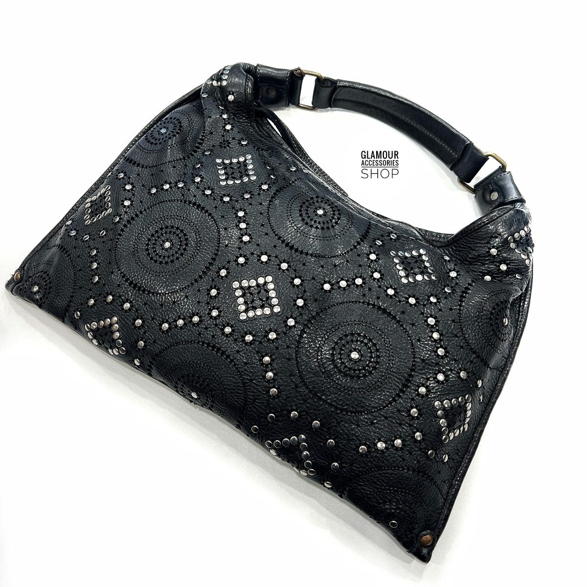 BORSA donna sacca vera pelle borchiata laserata lavata vintage MADE IN ITALY - MOLLY - immagine 7