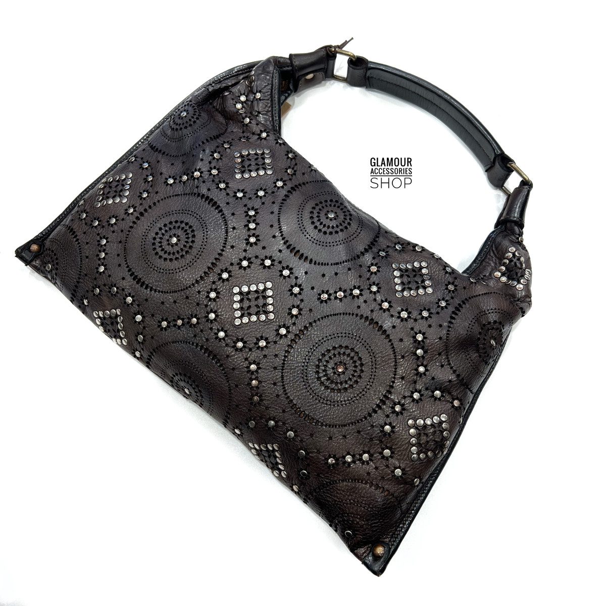 BORSA donna sacca vera pelle borchiata laserata lavata vintage MADE IN ITALY - MOLLY - immagine 6