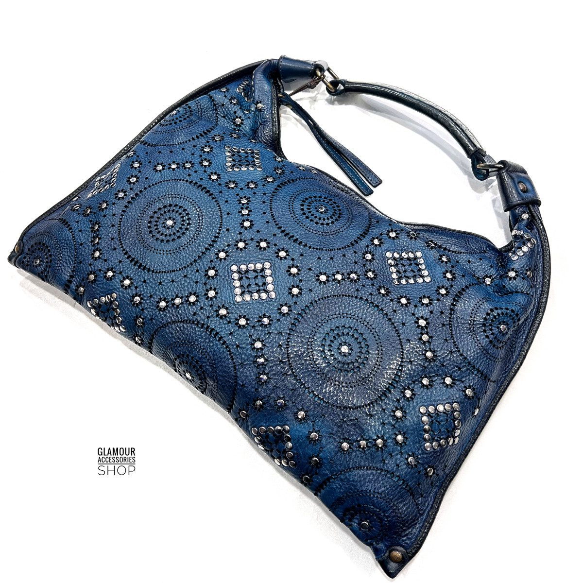BORSA donna sacca vera pelle borchiata laserata lavata vintage MADE IN ITALY - MOLLY