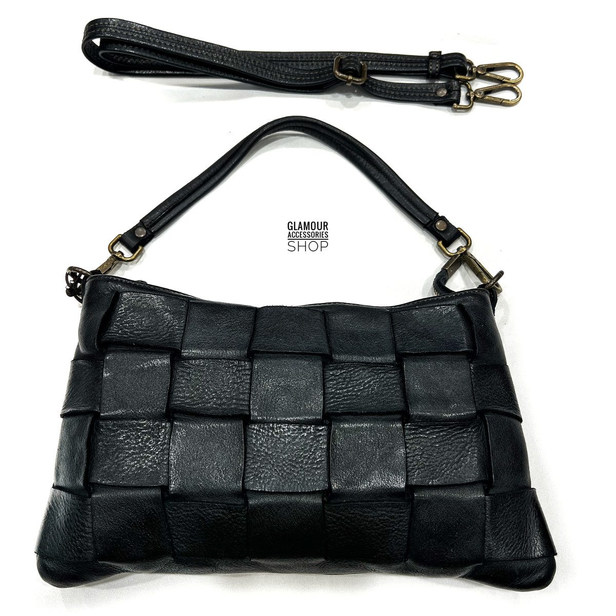 Borsa pouchette donna vera pelle intreccio largo MADE IN ITALY BOUND - immagine 5