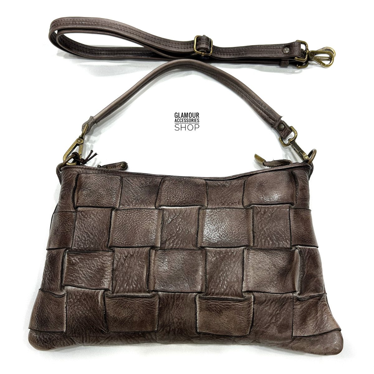 Borsa pouchette donna vera pelle intreccio largo MADE IN ITALY BOUND - immagine 3