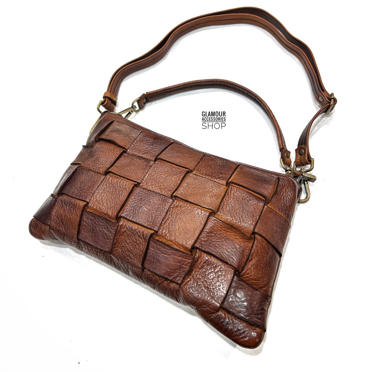 Borsa pouchette donna vera pelle intreccio largo MADE IN ITALY BOUND - immagine 2