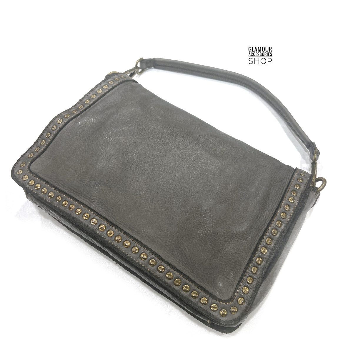 borsa pelle con patta borchiata maxi - immagine 13