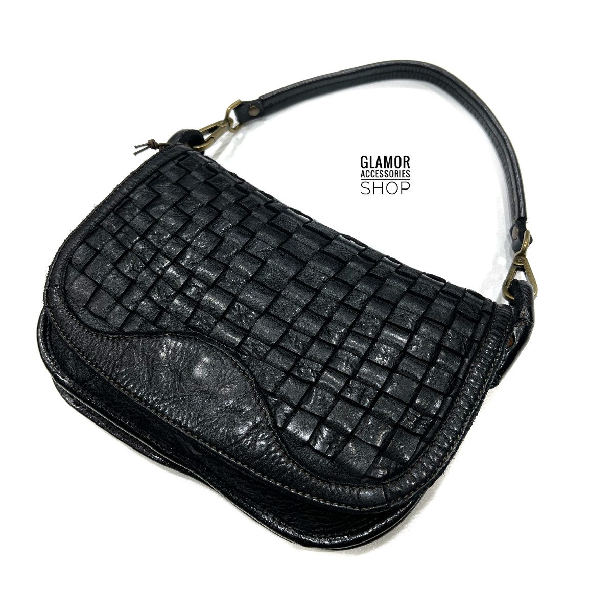 borsa donna con patta intreccita manico corto e tracolla regolabile lunga MADE IN ITALY Vikye - immagine 4
