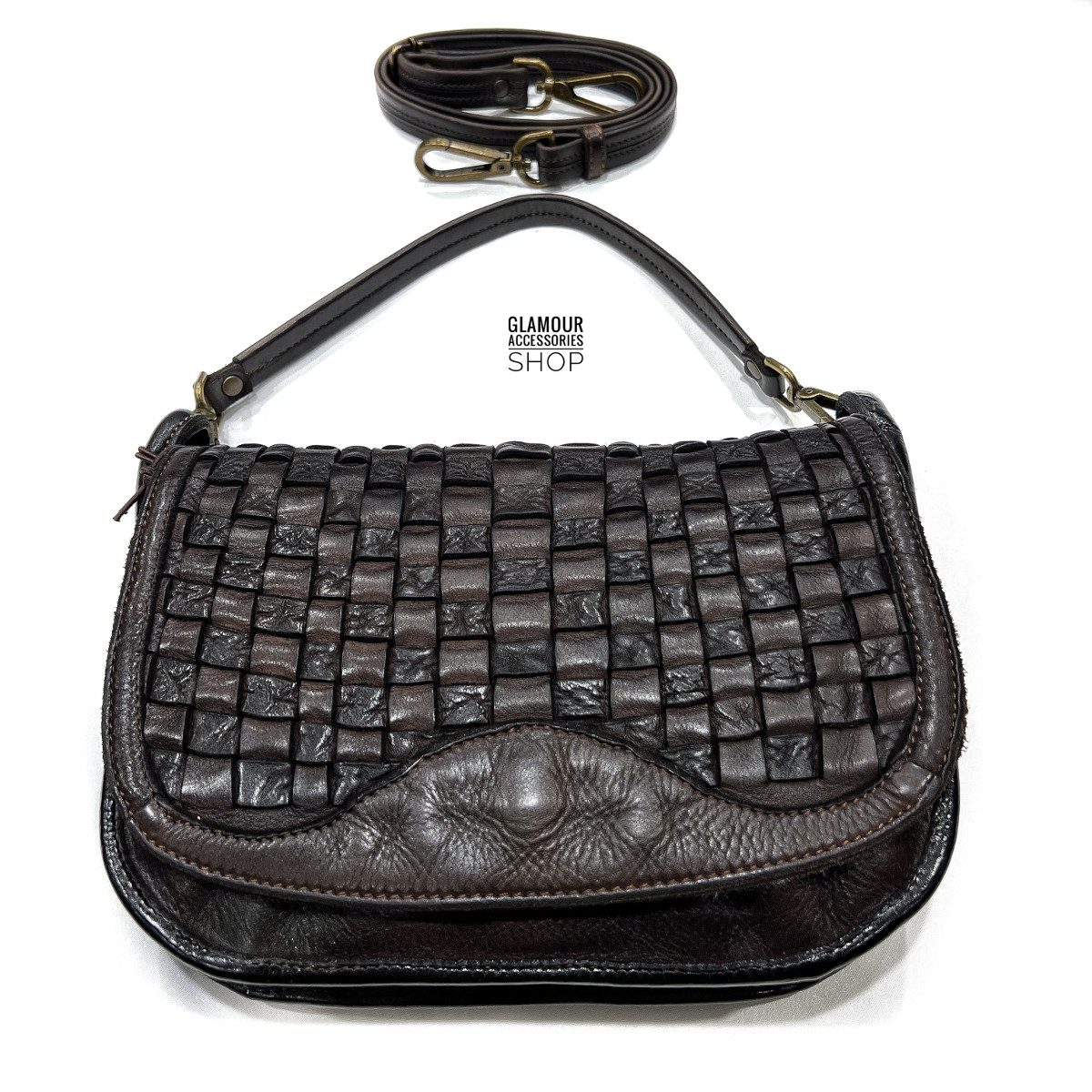 borsa donna con patta intreccita manico corto e tracolla regolabile lunga MADE IN ITALY Vikye - immagine 5