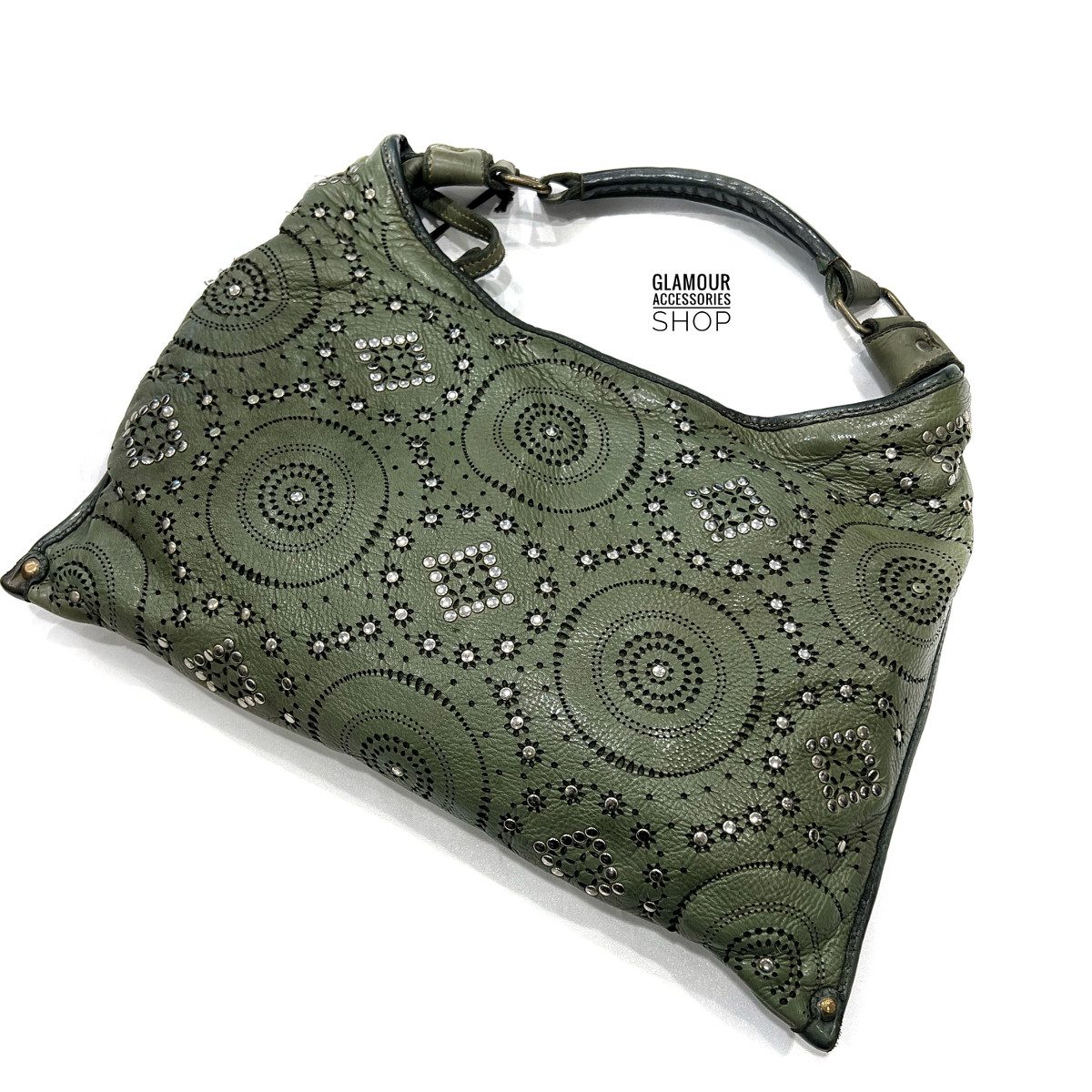 BORSA donna sacca vera pelle borchiata laserata lavata vintage MADE IN ITALY - MOLLY - immagine 3