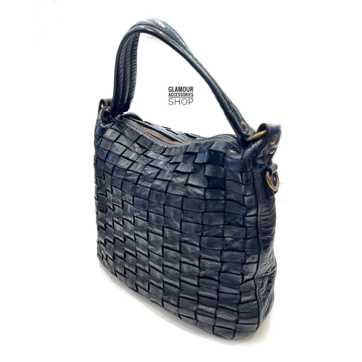 BORSA sacca donna vera pelle intreccio largo MADE IN ITALY Camilla mini - immagine 3