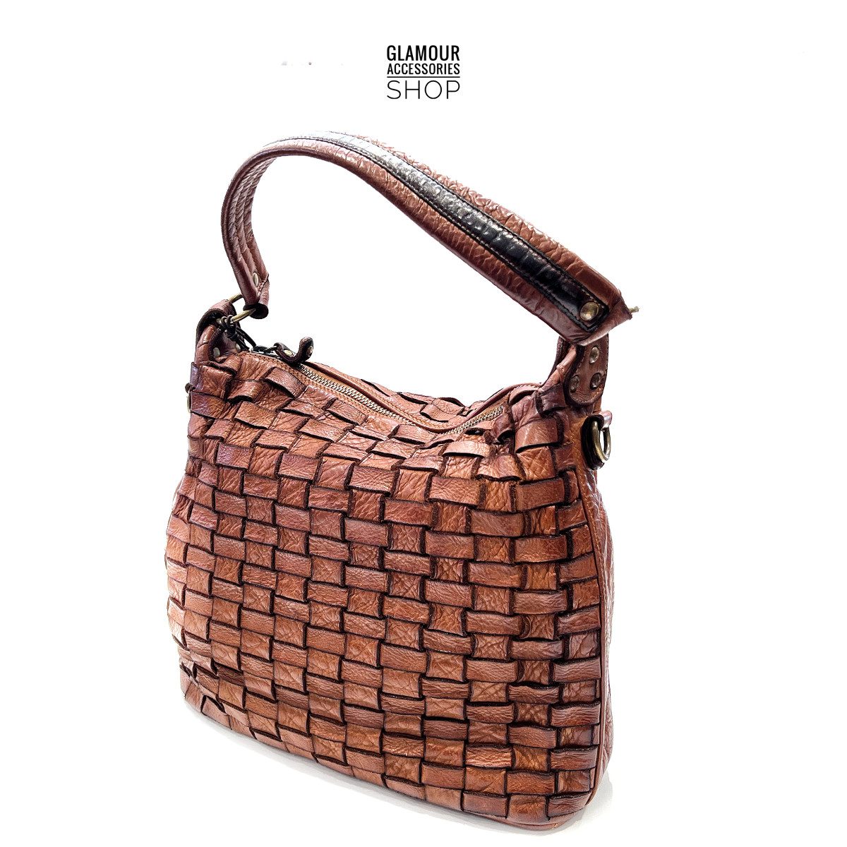 BORSA sacca donna vera pelle intreccio largo MADE IN ITALY Camilla mini - immagine 2