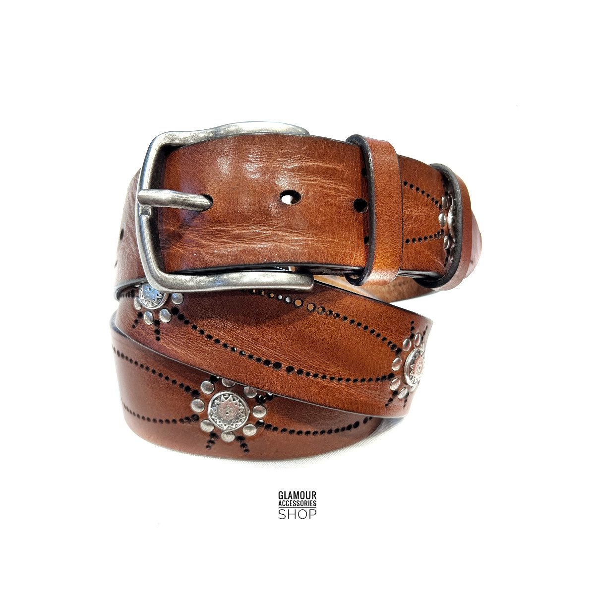 Cintura uomo donna vera pelle vintage laserata borchiata hipster rock made in Italy MORRISON - immagine 6