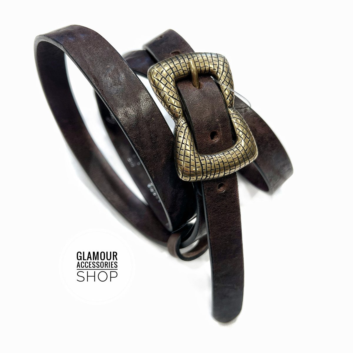 Cintura donna vera pelle vintage fibia rettangolare made in Italy Siria piccola - immagine 4