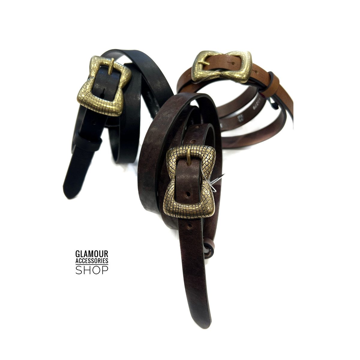 Cintura donna vera pelle vintage fibia rettangolare made in Italy Siria piccola