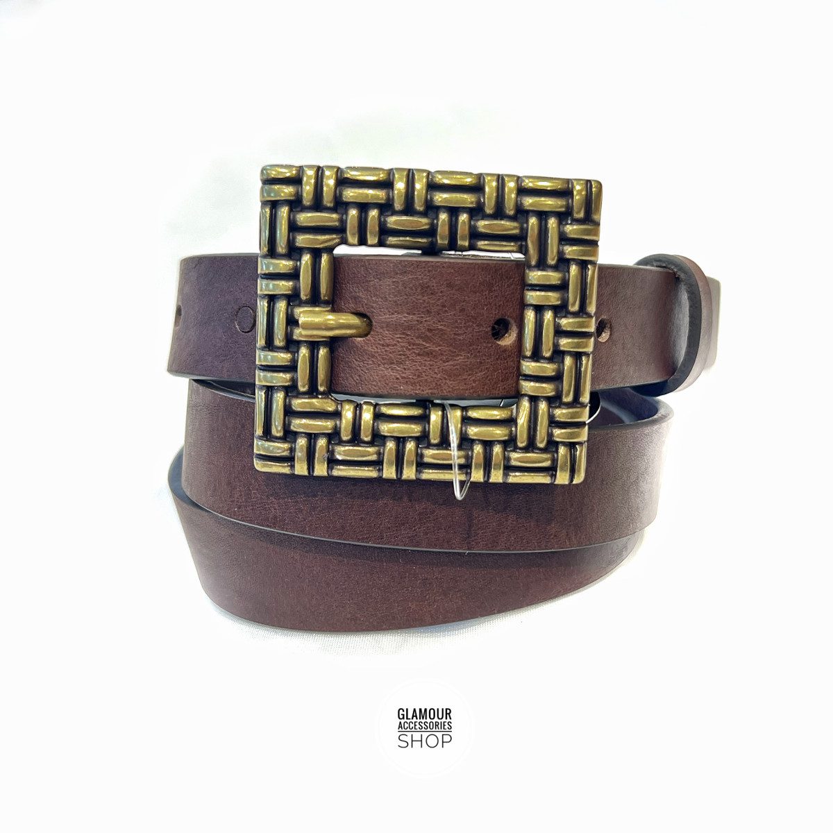 Cintura donna vera pelle vintage fibia rettangolare intreccio made in Italy PARIGI - immagine 5