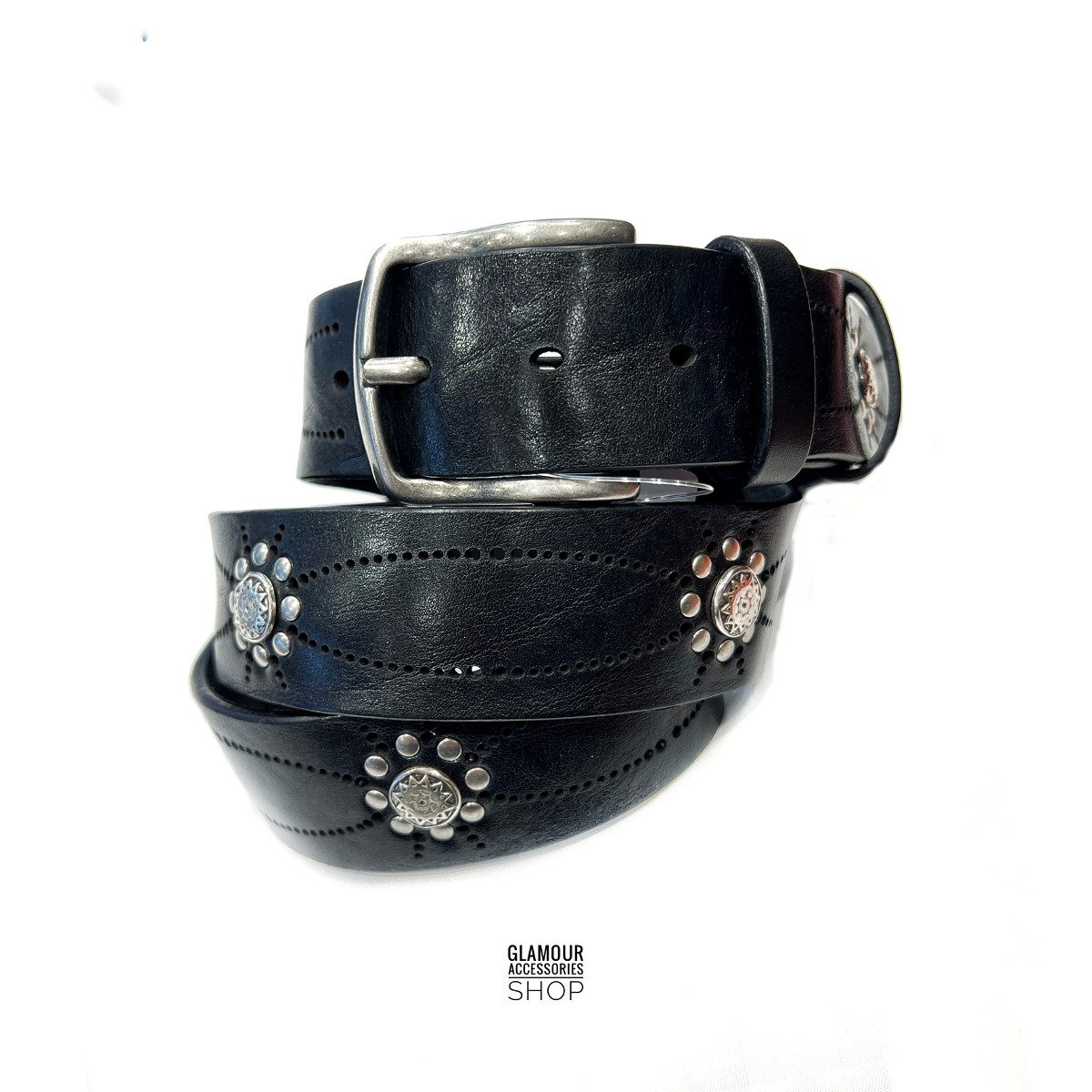 Cintura uomo donna vera pelle vintage laserata borchiata hipster rock made in Italy MORRISON - immagine 3