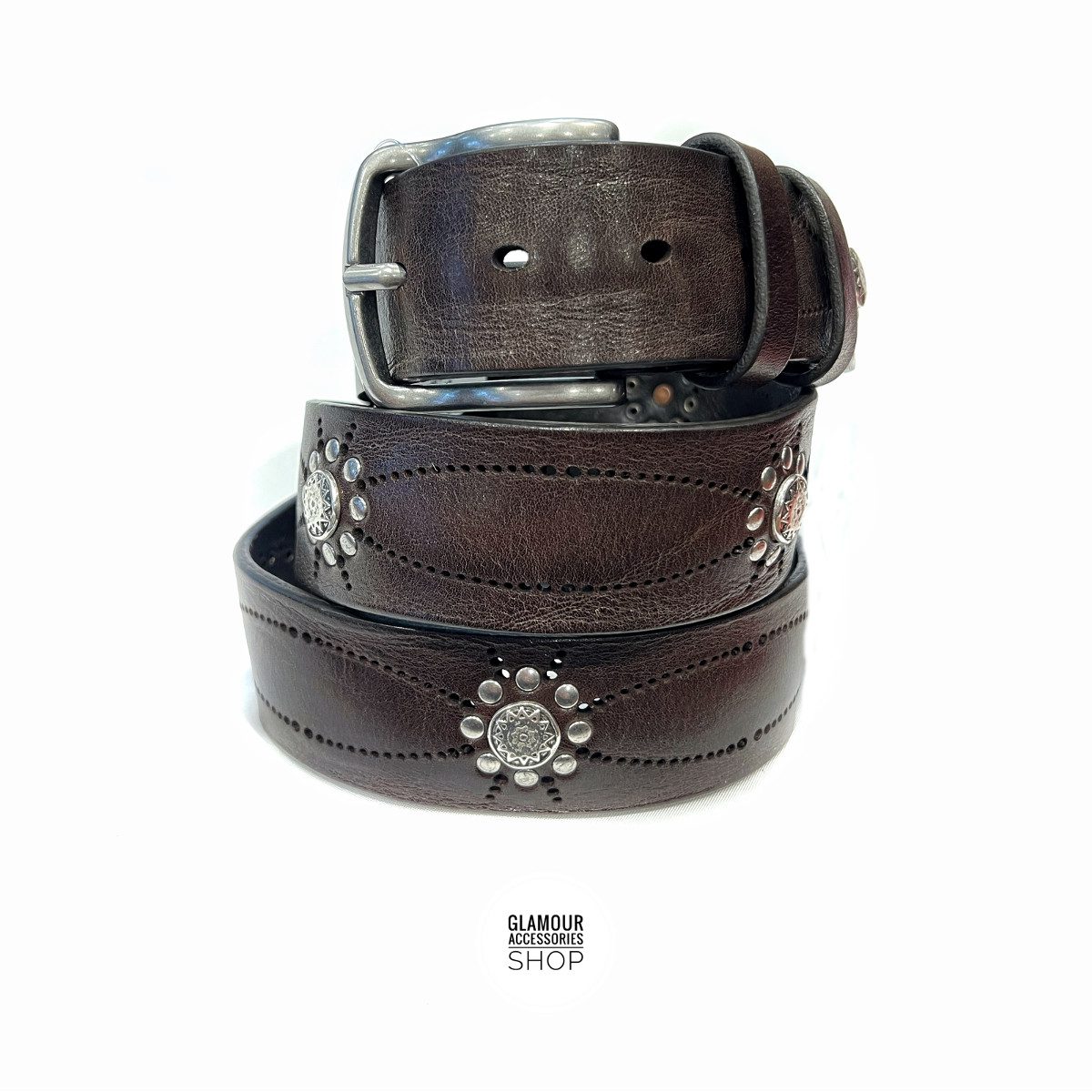 Cintura uomo donna vera pelle vintage laserata borchiata hipster rock made in Italy MORRISON - immagine 4
