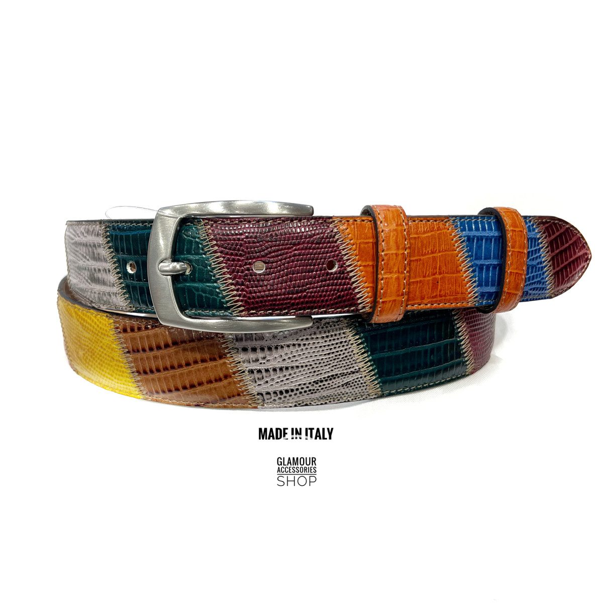 Cintura uomo donna vera pelle pachwork multicolor MADE IN ITALY Wilsones - immagine 7