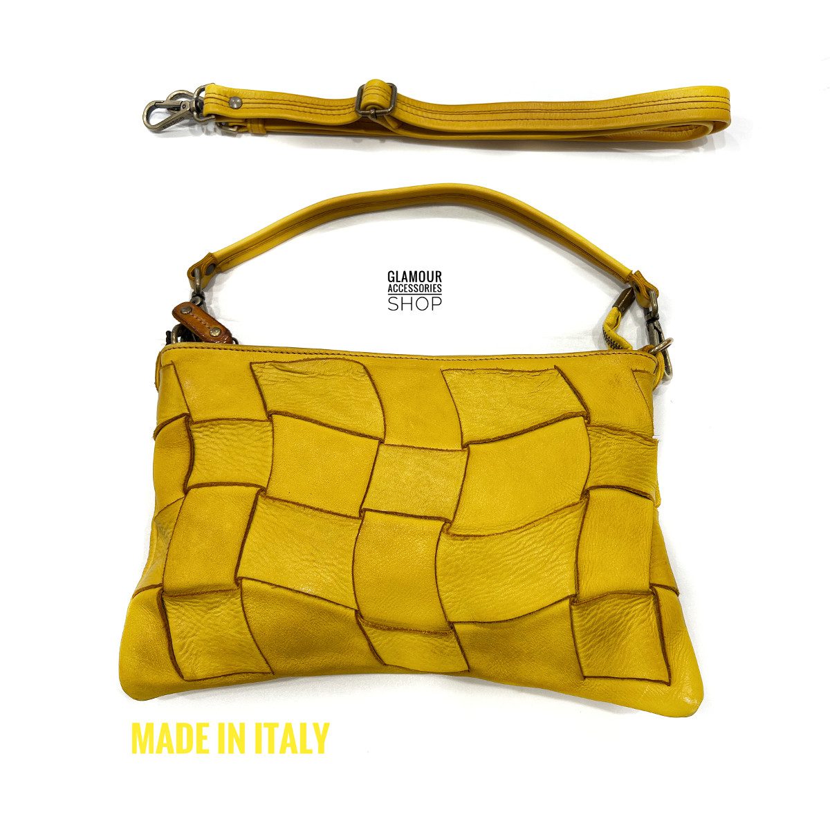 Borsa pouchette donna vera pelle intreccio largo 3  MADE IN ITALY Wind