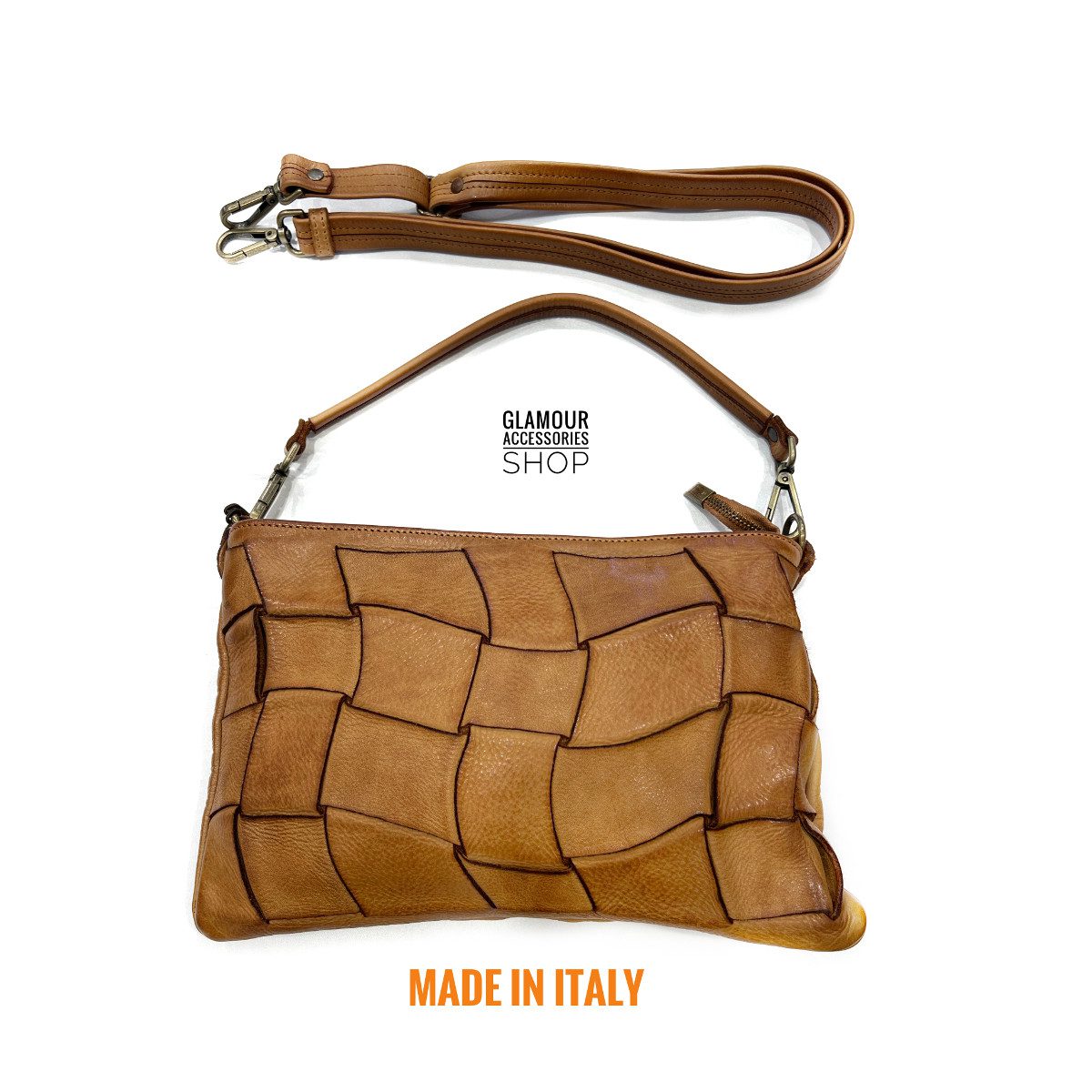 Borsa pouchette donna vera pelle intreccio largo 3  MADE IN ITALY Wind - immagine 7