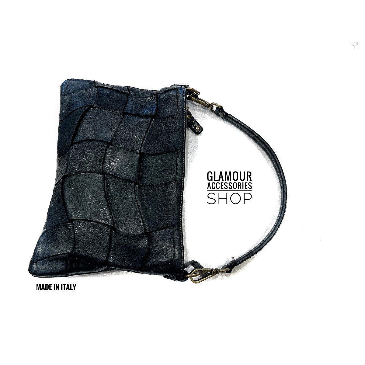 Borsa pouchette donna vera pelle intreccio largo 3  MADE IN ITALY Wind - immagine 3