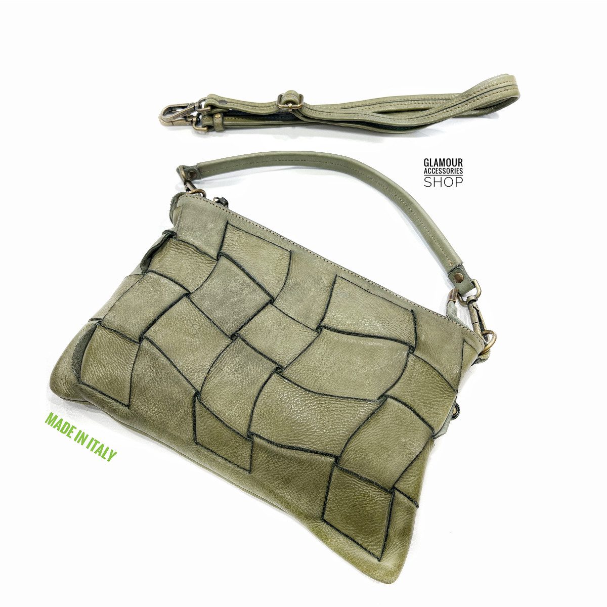 Borsa pouchette donna vera pelle intreccio largo 3  MADE IN ITALY Wind - immagine 8