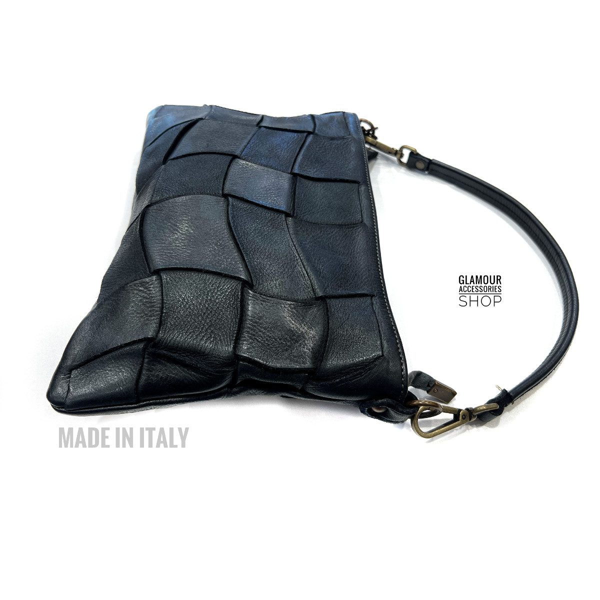 Borsa pouchette donna vera pelle intreccio largo 3  MADE IN ITALY Wind - immagine 4