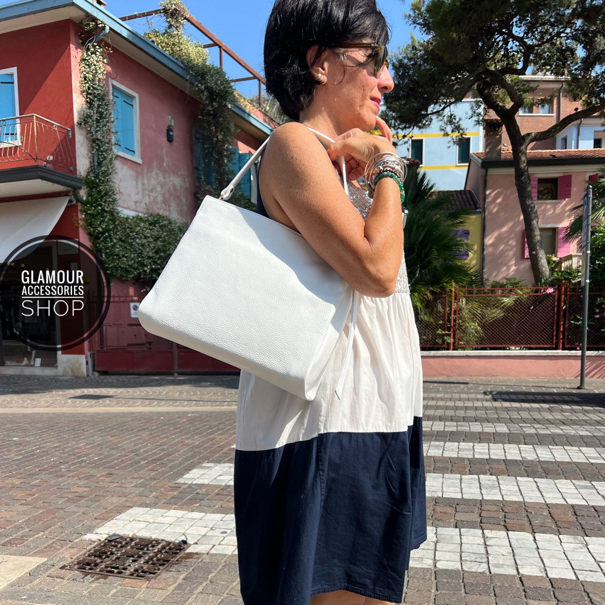 Borsa donna a spalla un manico vera pelle tracolla lunga regolabile MADE IN ITALY OLENA - immagine 18