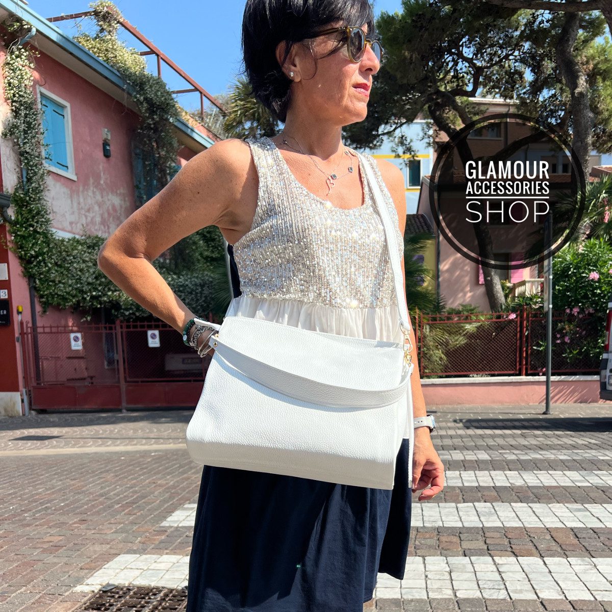 Borsa donna a spalla un manico vera pelle tracolla lunga regolabile MADE IN ITALY OLENA - immagine 17