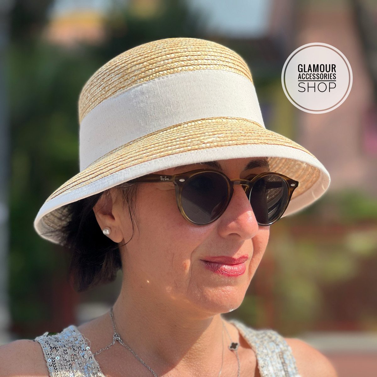 Cappello cloche estivo circolare paglia donna maglina cucita MADE IN ITALY Clotilde - immagine 3