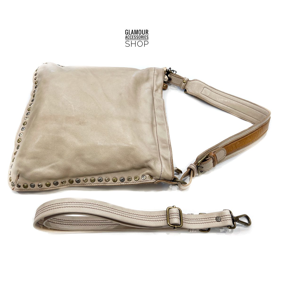 BORSA donna a spalla MADE IN ITALY vera pelle borchiata Lia - immagine 8