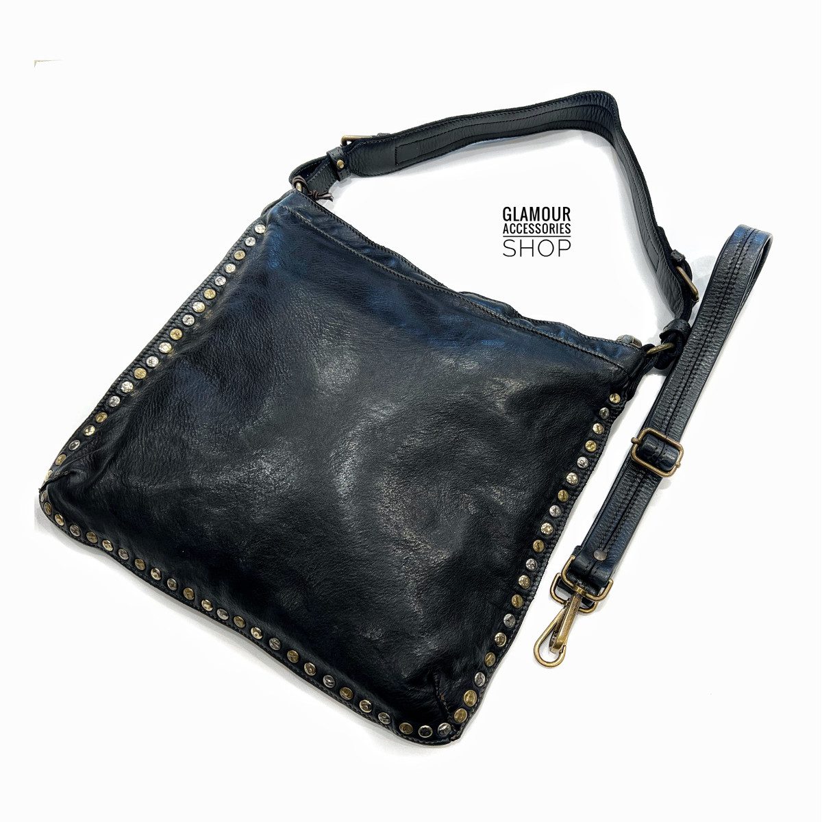 BORSA donna a spalla MADE IN ITALY vera pelle borchiata Lia - immagine 7