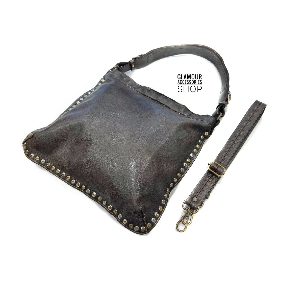 BORSA donna a spalla MADE IN ITALY vera pelle borchiata Lia - immagine 6