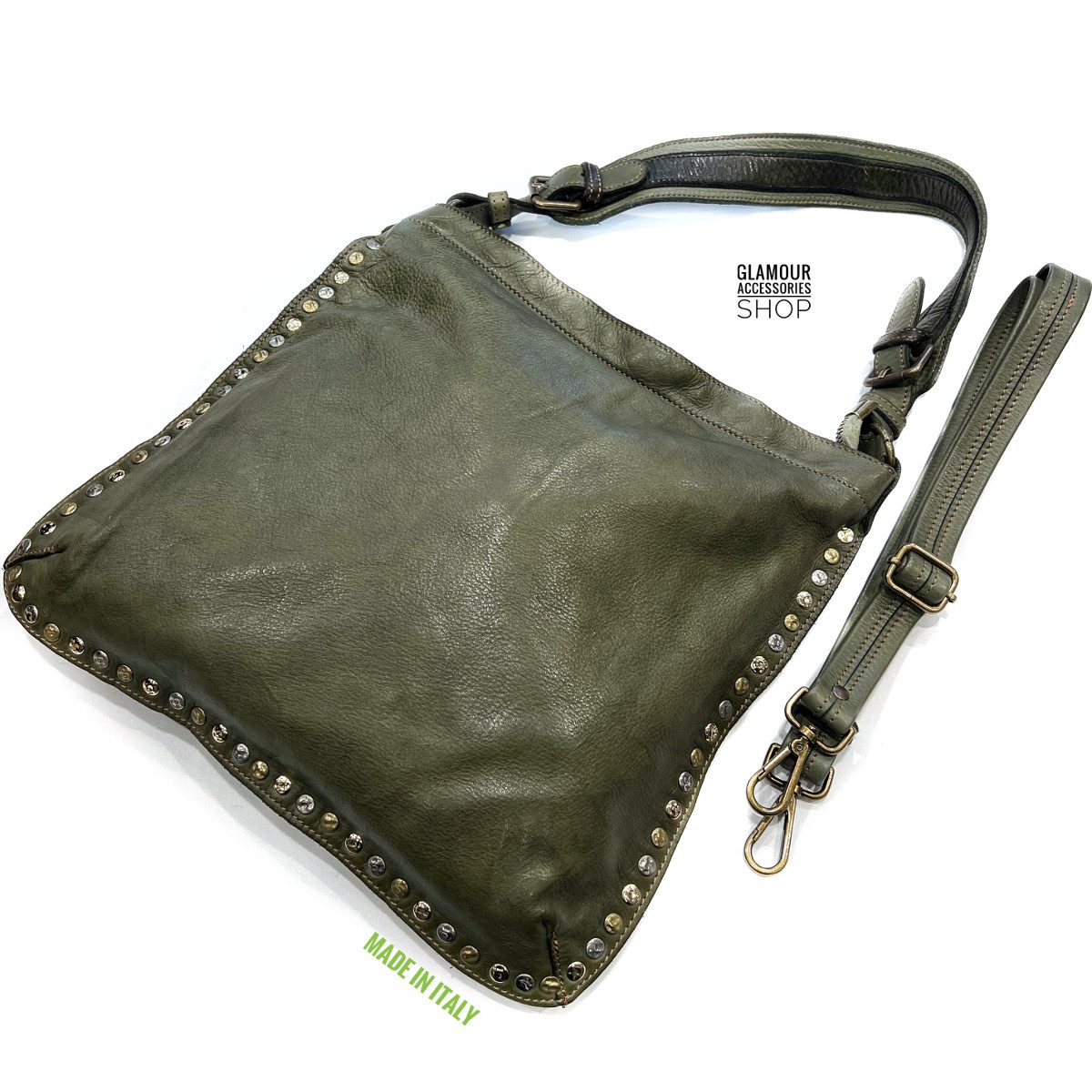 BORSA donna a spalla MADE IN ITALY vera pelle borchiata Lia - immagine 5