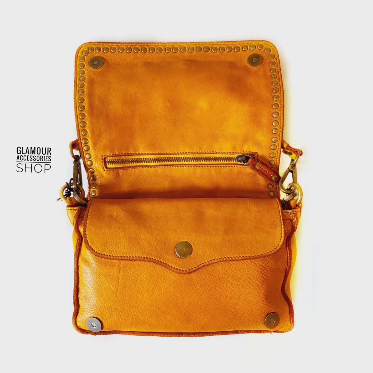Borsa MADE IN ITALY donna patta frontale pelle laserata borchiata con turchese Camilla - immagine 10