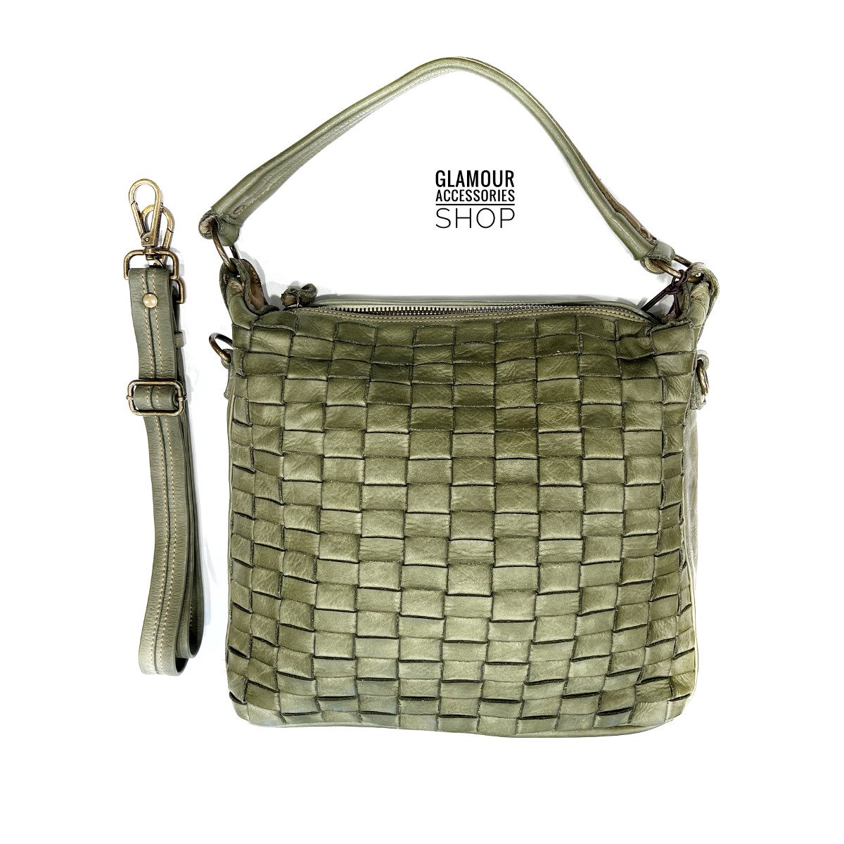 BORSA sacca donna vera pelle intreccio largo MADE IN ITALY Camilla mini - immagine 11
