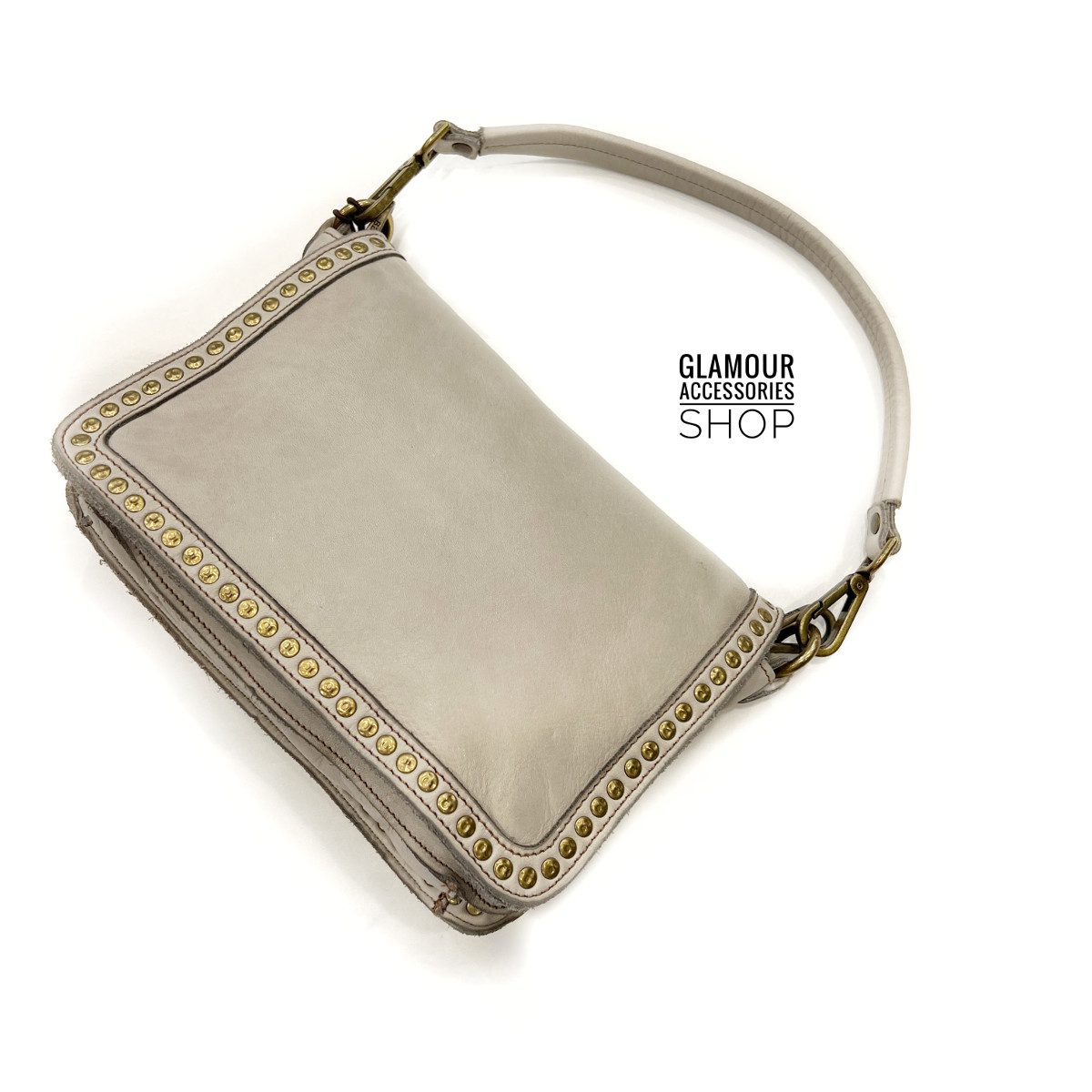 Borsa donna vera pelle vintage patta frontale con bordo borchiato MADE IN ITALY - immagine 16