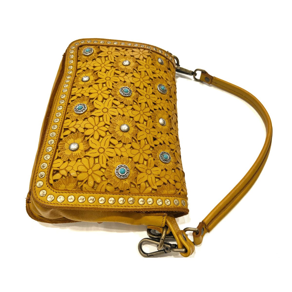 Borsa MADE IN ITALY donna patta frontale pelle laserata borchiata con turchese Camilla - immagine 12