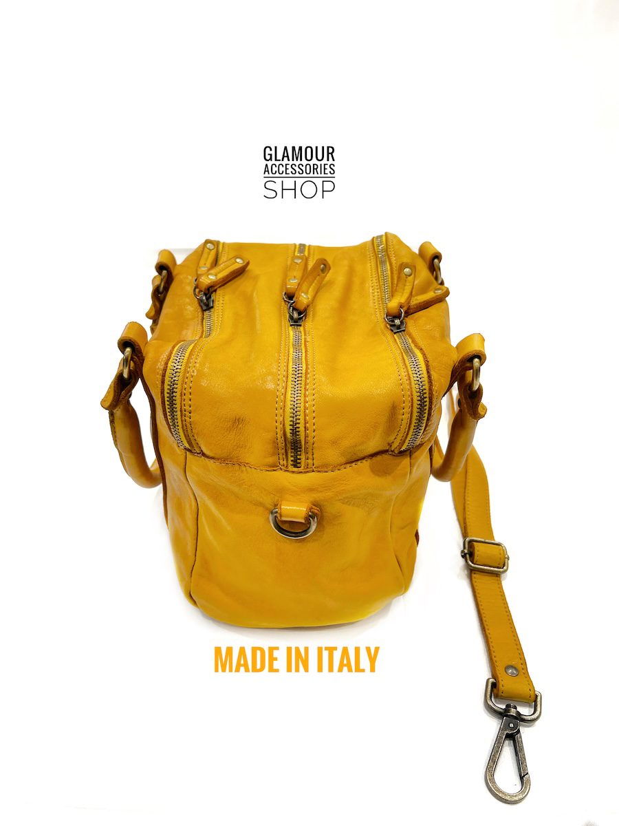 Borsa bauletto donna in vera pelle color SENAPE Made in Italy