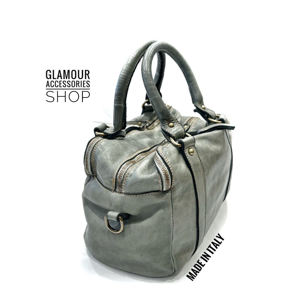 Borsa bauletto donna in vera pelle color GRIGIO Made in Italy