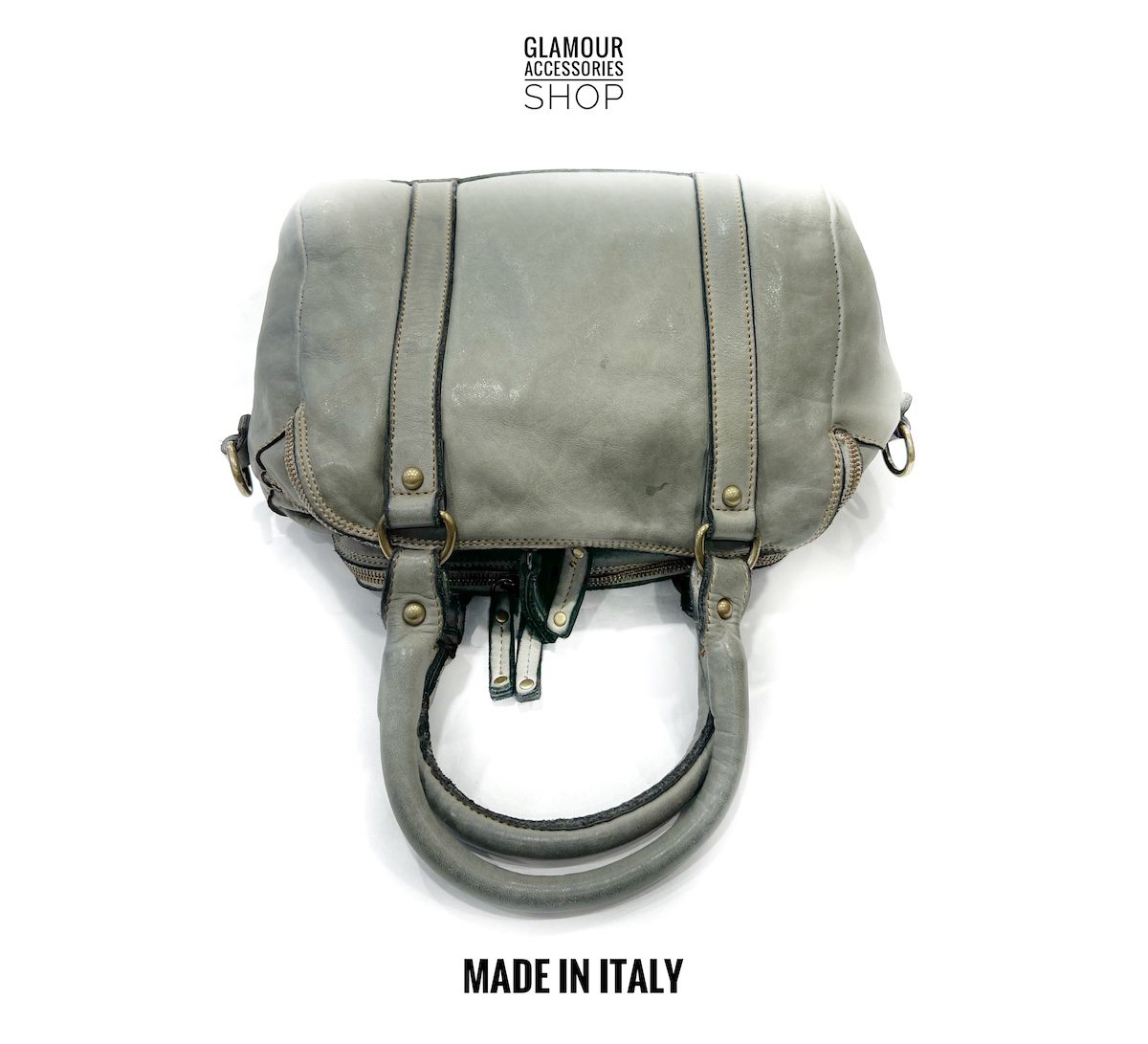 Borsa bauletto donna in vera pelle color GRIGIO Made in Italy