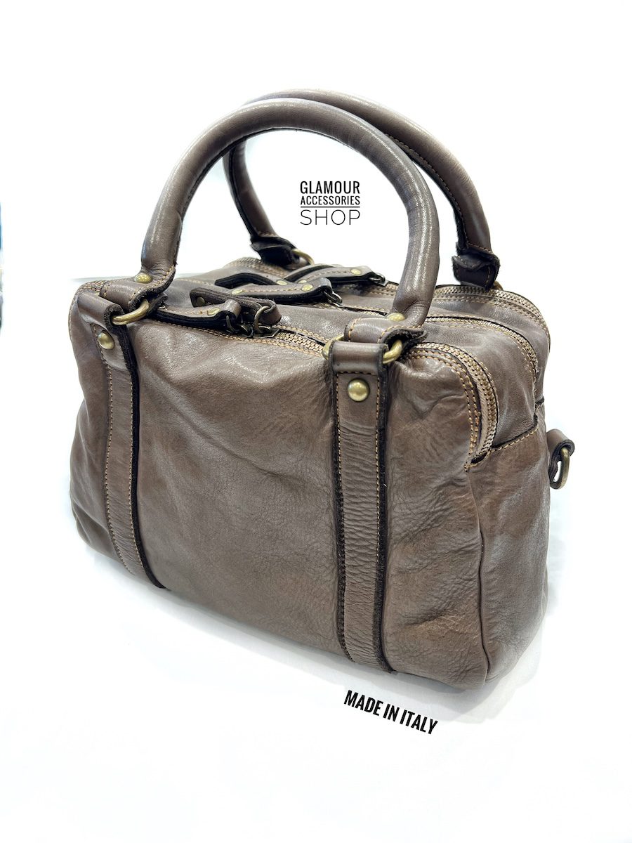 Borsa bauletto donna vera pelle lavata vintage 3 zip MADE IN ITALY Zaz - immagine 4
