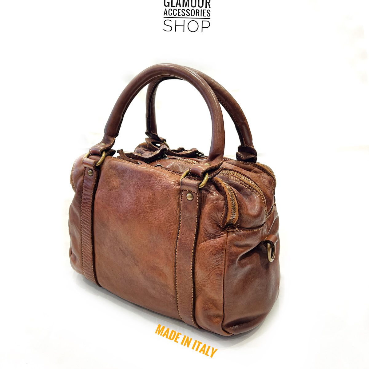 Borsa bauletto donna in vera pelle color MARRONE Made in Italy