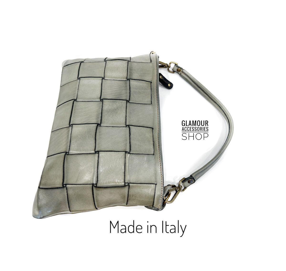 Borsa pouchette donna vera pelle intreccio largo MADE IN ITALY BOUND - immagine 6