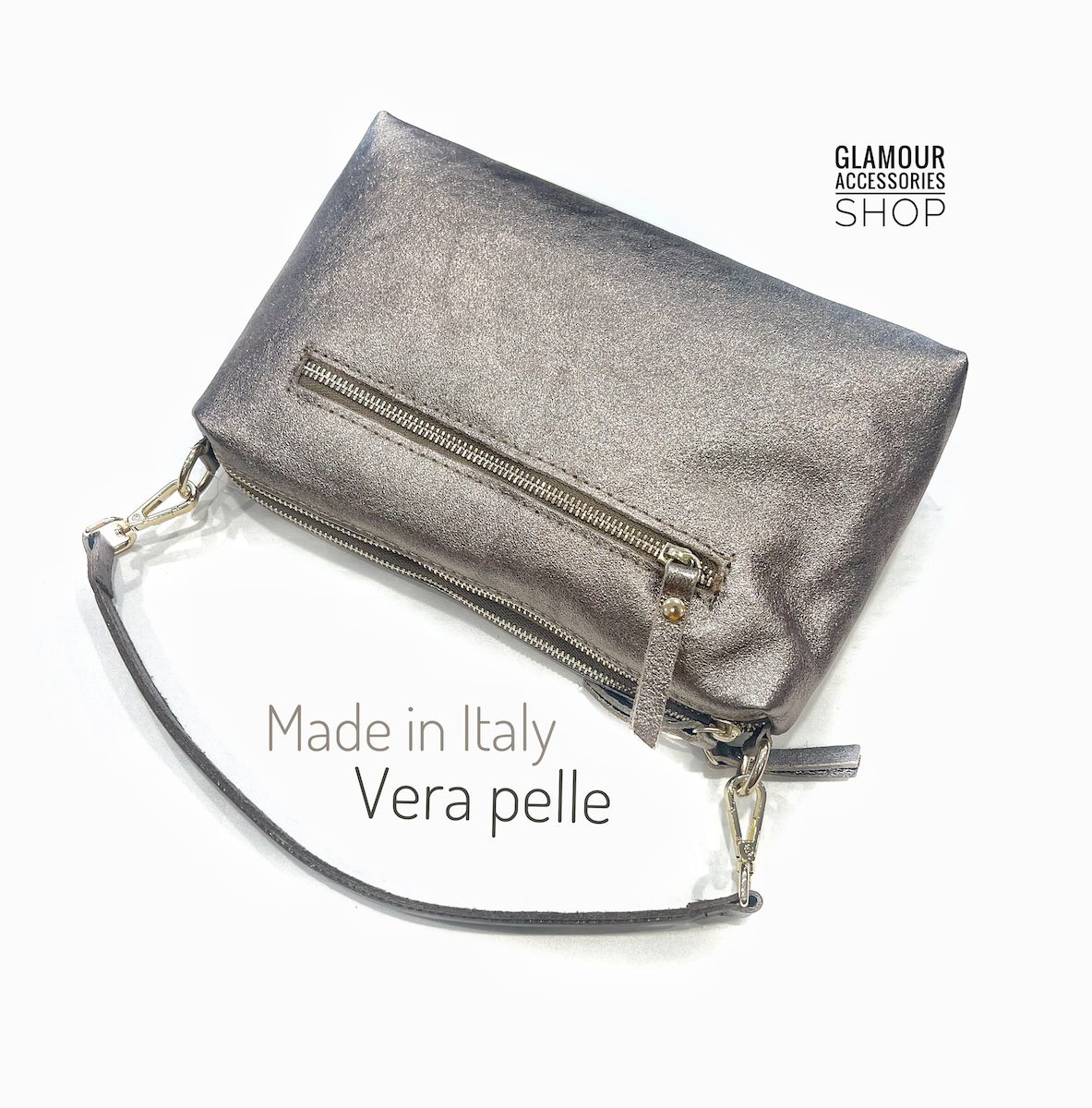 Borsa donna in pelle con doppia tracolla e zip Made in Italy – Yoko - immagine 17
